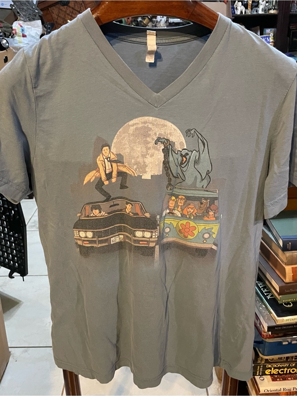 Bella Canvas Slate Gray V-Neck Tee Crossover, Supernatural & Scooby Doo Graphic